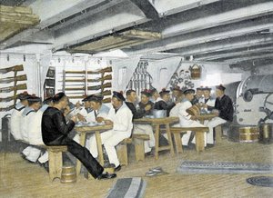 法国海军陆战队，19 世纪后期：水手的晚餐 - 圣经。 装饰艺术。 作者 法国摄影师