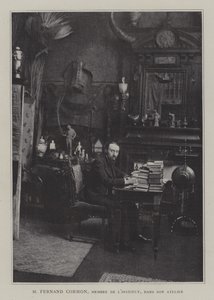 法国画家Fernand Cormon在他的工作室里（彩色平印）。 作者 French Photographer