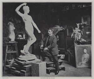 法国画家和雕塑家Alexandre Falguiere在他的工作室（黑白照片）。 作者 法国摄影师
