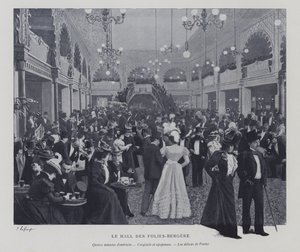 在一段间隔期间，巴黎的音乐厅 (Hall of the Folies Bergere)（黑白照片） 作者 法国摄影师