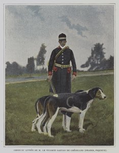 猎犬和猎人穿着法国 Vicomte Gaetan de Chezelles 的制服（彩色照片） 作者 法国摄影师