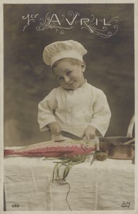 小男孩煮鱼（彩色照片 作者 法国摄影师