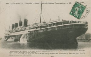 远洋客轮法国，勒阿弗尔。明信片于1913年寄出。 作者 法国摄影师