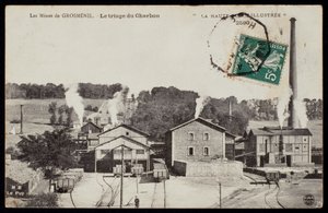 描绘Grosmenil矿山的明信片，整理煤炭，Haute-Loire，c.1900 作者 法国摄影师