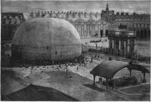 1878年巴黎世界博览会：亨利-吉法尔的俘虏气球在杜伊勒里宫的院子里膨胀。1878年7月20日《世界画报》第1112期上的版画。 作者 法语学校