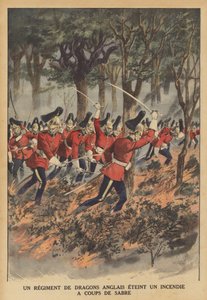 一个英国龙骑兵团用他们的剑灭火（彩色石版画） 作者 法语学校