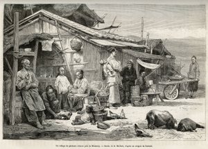 加利福尼亚州蒙特雷附近的一个华人渔村见证了在美国太平洋沿岸建立的重要华人社区。 在 D.Maillard 的画后雕刻，以说明故事 La conquete blanche，由 William Hepworth 作者 法语学校