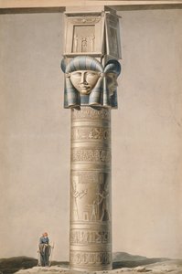 Dendarah的Hathor头柱，插图Edmonde Francois Jomard（1777-1862）的埃及描述1809-22发表（wc在纸面上） 作者 法语学校