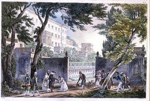 罗马的一座别墅，由Villain雕刻，约1820年（彩色平印）。 作者 法语学校