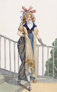 乡村风格的步行连衣裙，来自Journal des Dames et des Modes，1797的插图 作者 法语学校