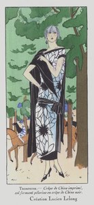 赛马的一天 - 设计师吕西安-勒隆设计的 20 世纪 20 年代女装（彩色石版画） 作者 法语学校