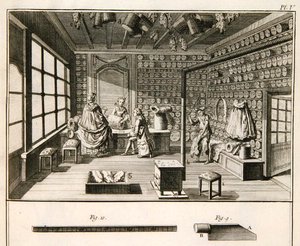 垫子制造商的车间，来自丹尼斯-狄德罗（1713-84）的《科学与技术百科全书》，约1770年出版（雕刻）。 作者 法语学校