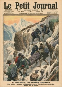 沿着勃朗峰（Mont Blanc）移动下降，插图来自&39;Le Petit Journal&39;，补充说明，1911年9月10日（彩色光刻）