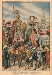 一个风景如画的传统盛宴，巨人在瓦朗谢讷的游行，插图来自&39;Le Petit Journal&39;，补充说明，1910年7月10日（colout litho）