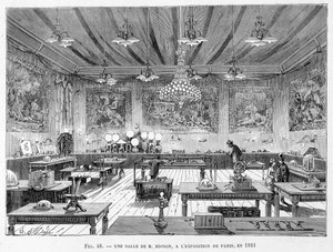 A room by Mr. Edison at the Paris exhibition in 1881 - in “The new conquests of science” by Louis Figuier 作者 法语学校
