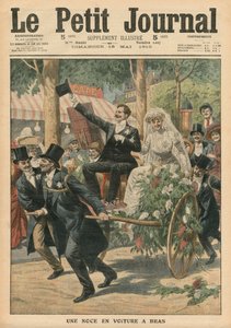 在手车的一个婚礼，从Le Petit学报的例证，补充illustre，1910年5月15日