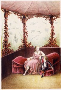 一个女人与一个男孩交谈--载于H. de la Blanchère的《海底之旅》。巴黎，编辑。Jouvet et Cie, sd.1880.(双图02940) 作者 法语学校