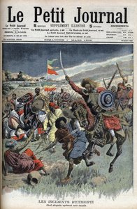 阿比西尼亚酋长在突袭中，埃塞俄比亚，1908年3月（基督徒阿比西尼亚人在埃塞俄比亚-索马里边境与穆斯林索马里人作战），来自《小报》（雕刻）。 作者 法语学校