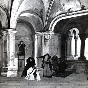 第四幕，德布西的Pelleas et Melisande场景2，1902年4月在巴黎歌剧院合唱的第一部作品的照片，1902年6月剧院杂志的插图（l 作者 法语学校