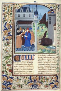 Add. 11696, f.136v Boccaccio observing torture, from 