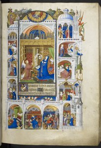 添加 Ms 18850 f.32r，《圣母领报》，选自《时间之书》（The Bedford Hours），约 1410-30 年（牛皮纸上的墨水、彩色和金色）。 作者 法语学校