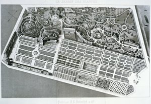Jardin des Plantes计划的鸟瞰图在巴黎，1842年 作者 法语学校