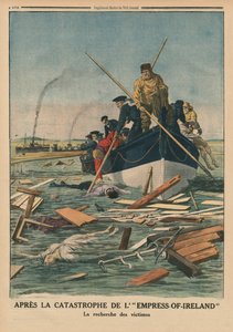 在爱尔兰皇后灾难之后，寻找受害者，封面插图来自&39;Le Petit Journal&39;，补充说明，1914年6月14日 作者 法语学校
