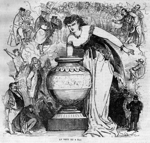 1870年5月8日公民投票的寓意，这是第二帝国时期组织的最后一次公民投票。1870年的雕版画 作者 法语学校