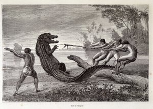 Alligator Hunt，巴西，“环游世界”，1874 年第 2 周。 作者 法语学校