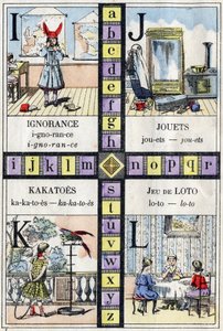 字母表和字母 I J K 和 L、无知、玩具、kakatoes 和乐透游戏。 小女孩的ABC。 脑脊液成像 作者 法语学校