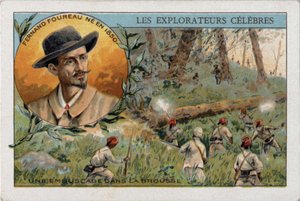 Ambush in the African bush during an expedition by the French explorer Frenand Fourreau (1850 - 1914). Chromolithography of the 19th century. 作者 法语学校