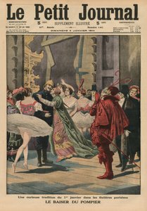 1月1日在巴黎剧院的奇怪传统，“消防员之吻”，来自&39;Le Petit Journal&39;的封面插图，补充说明，1914年1月4日 作者 French School