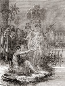 Anthony 和 Cleopatra 在尼罗河上用小型船队捕鱼，来自“Les Merveilles de la Science”，出版于 1870 年（版画） 作者 法语学校