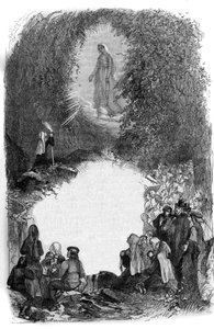 圣母玛利亚在上比利牛斯省卢尔德山洞中向伯纳黛特-苏比鲁（1844-1879）显现（65）。 作者 法语学校