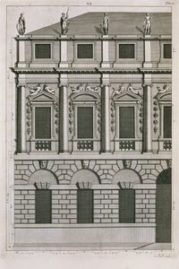 建筑设计展示Palladian比例，由Bernard Picart（1673-1733）c.1716雕刻 作者 法语学校