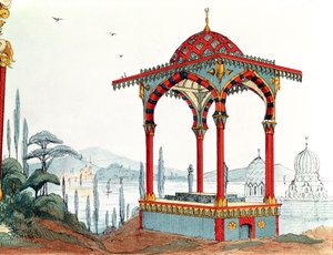 19世纪末土耳其的建筑素描（钢笔和墨水和纸上的颜色） 作者 法语学校