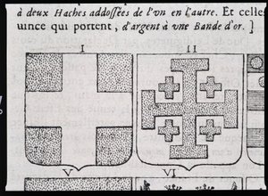 Armes de Montmorency et Godefroy de Bouillon - 在““纹章或纹章索引的 vraye 和完美科学”中，皮埃尔·帕约 (Pierre Paillot) 作者 法语学校