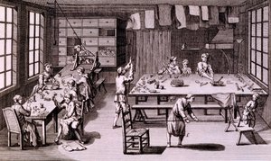 人造花店，插图来自百科全书或丹尼斯狄德罗的科学，艺术和手工艺系统词典，1765年出版 作者 法语学校