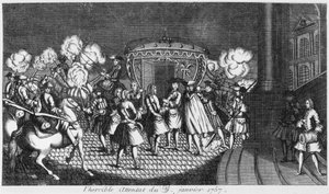 1757年1月5日罗伯特弗朗索瓦达明斯暗杀路易十五国王（1710-74） 作者 法语学校