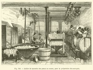 Atelier de tannerie des peaux au sumac, pour la preparation du maroquin (engraving) 作者 法语学校