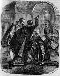 1594年12月27日，让-夏特尔（Jean Chastel）（1575-1594）对法国国王亨利四世的刺杀未遂。19世纪的版画。 作者 法语学校