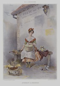 Attendant la Diligence (Waiting for the Stagecoach) (colour litho) 作者 法语学校