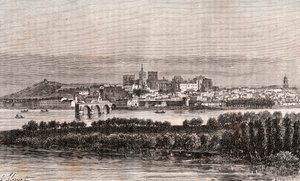 Vaucluse地区的阿维尼翁--V.A. Malt-Brown的 "La France illustree: geography, history, administration statistique "中的版画。1884 作者 法语学校