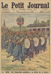 阿尔及利亚 tirailleurs 乐队在巴黎巴士底日阅兵式上游行（彩色石版画） 作者 法语学校