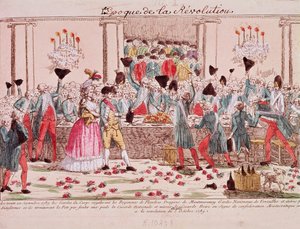 1789 年 10 月 1 日，国王的保镖为欢迎法兰德斯军团的到来而举行的宴会（雕刻） 作者 法语学校