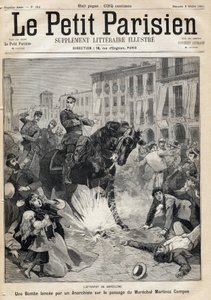 巴塞罗那爆炸案：一名无政府主义者在马雷切尔-阿森尼奥-马丁内斯-坎波斯-安东的通道上发射炸弹。 作者 法语学校