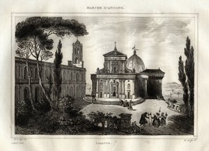 Basilica della Santa Casa - Loreto - Sanctuary of Lorette - Loreto - Basilica of Our Lady of Loreto - Holy House of Loreto or House of Nazareth - Engraving from "Picturesque Italy" - Historical and Descriptive Painting of Italy" by M. de Norvins, Ch. N. 作者 法语学校