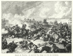 Bataille de Waterloo, Le marechal Ney charge a la tete des cuirassiers (engraving) 作者 法语学校