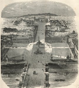 协和广场、罗亚尔街和玛德莱娜教堂的鸟瞰图--埃德蒙-特克西尔1852年所作的《巴黎表》中的版画。 作者 法语学校
