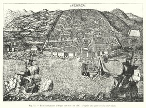 1683 年海上轰炸阿尔及尔； 从 17 世纪雕刻 （雕刻） 作者 法语学校